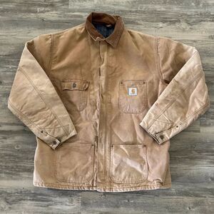 Vintage Carhartt C01 BRN Brown Chore Coat Blanket Lined Size XL
